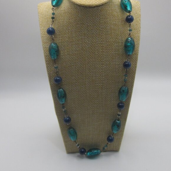 Blue Green Glass Necklace Ocean Look - Picture 1 of 3
